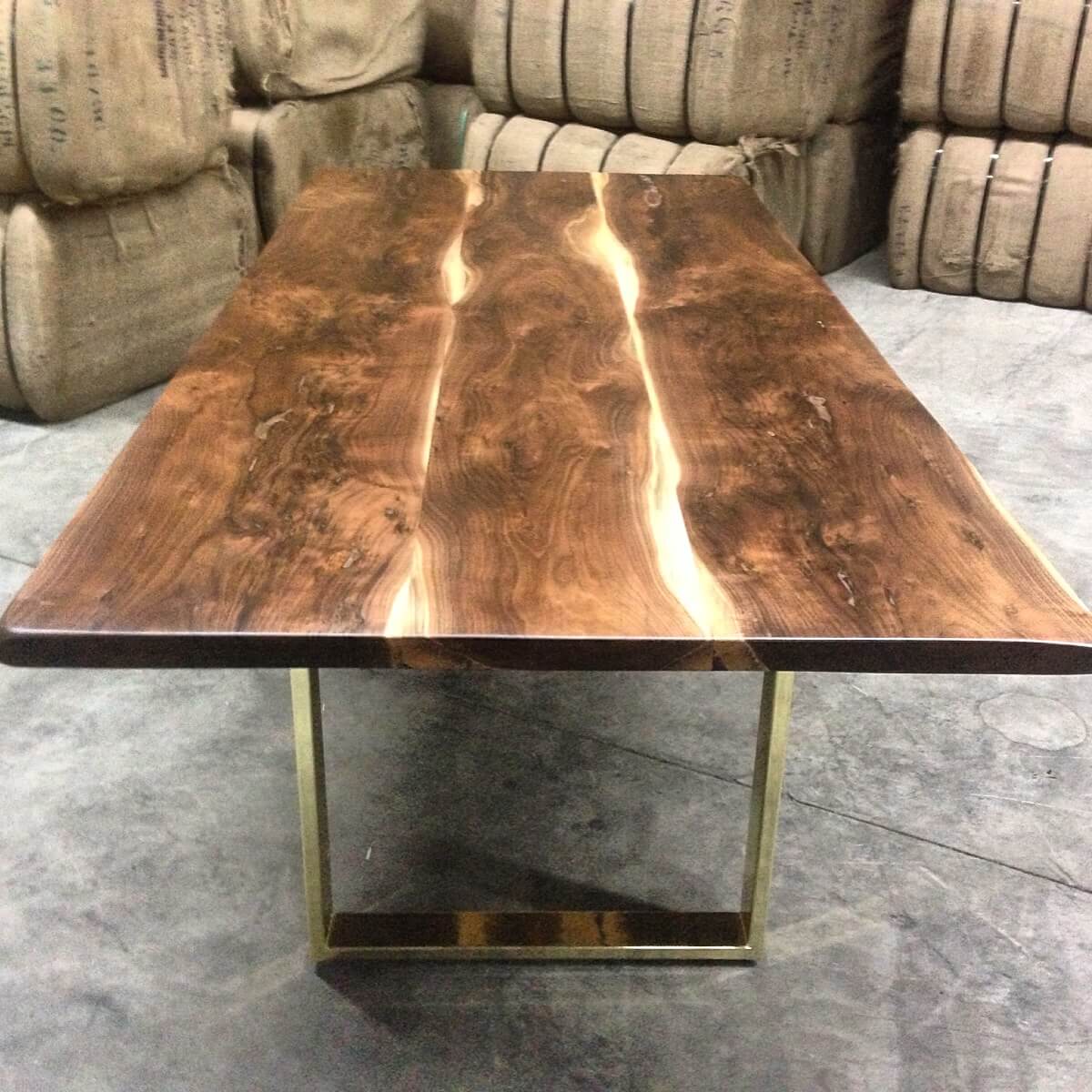 walnut table with brass base Living Wood Design Toronto & Muskoka Ontario Canada