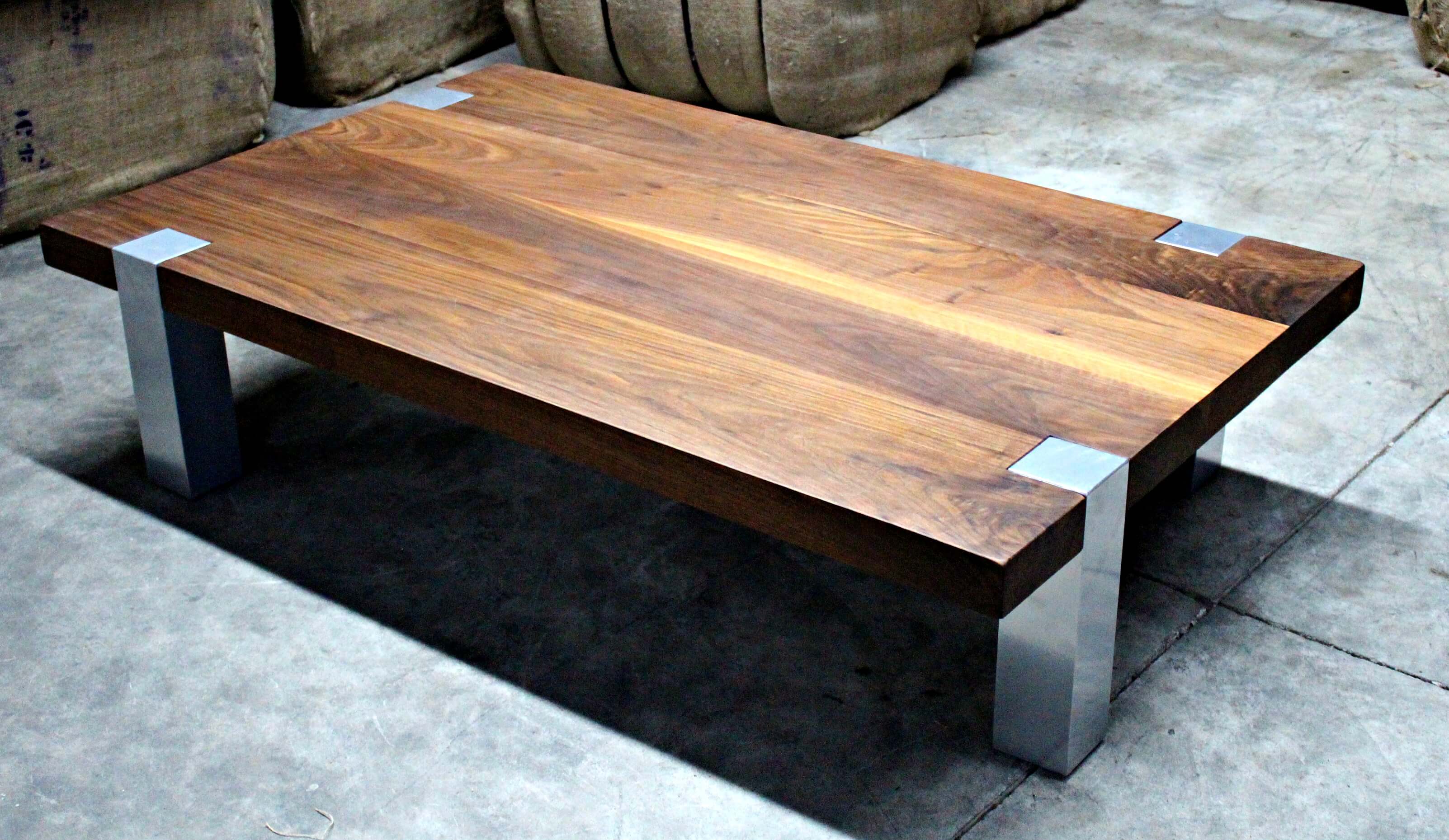 Black Walnut coffee table with chrome bases