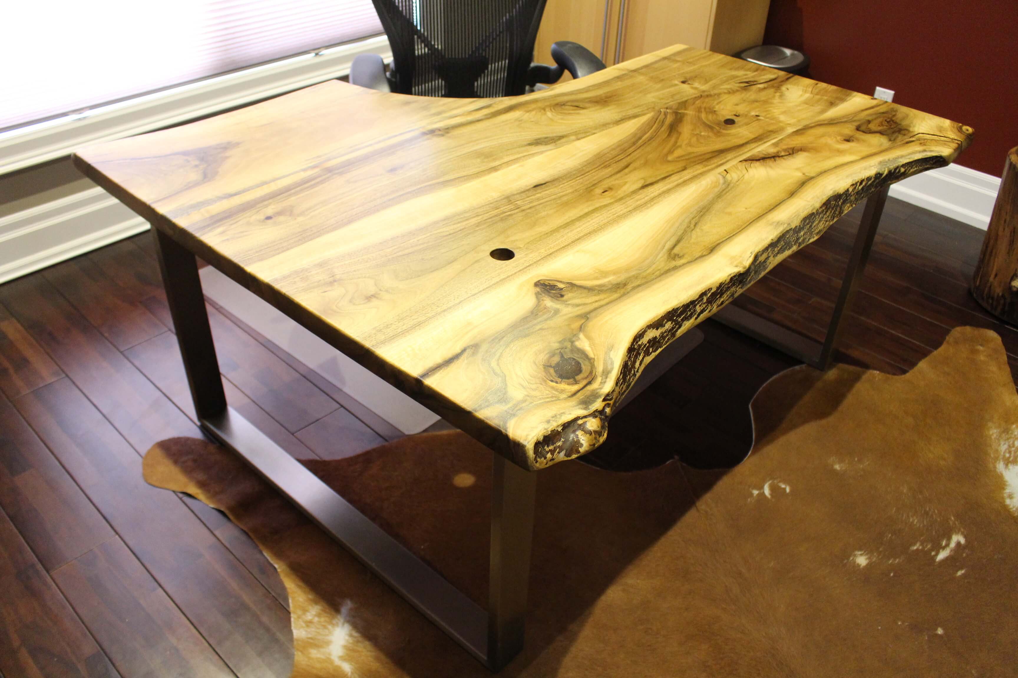 english walnut desk with stainless steel base