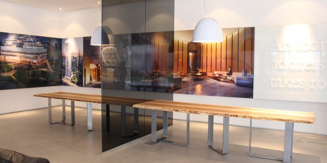 live edge maple table with modern stainless steel base Living Wood Design Toronto & Muskoka Ontario Canada